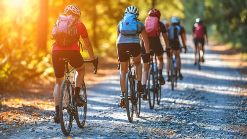 Cyclists Riding in Forest - Nature Adventure Scene