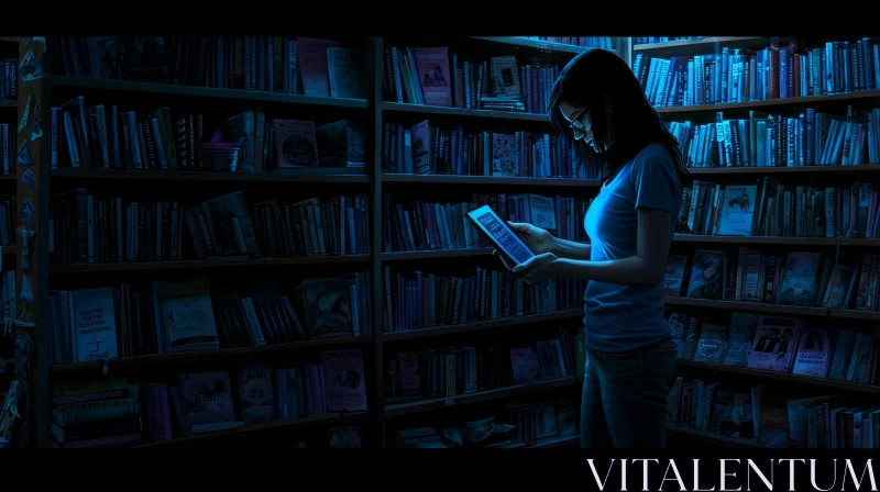 Digital Painting of a Young Woman in a Library AI Image