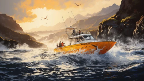 Fishing Boat on Rough Sea - Digital Painting