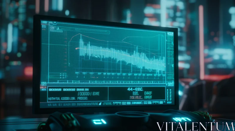 AI ART Futuristic Financial Graph Display on Computer Monitor