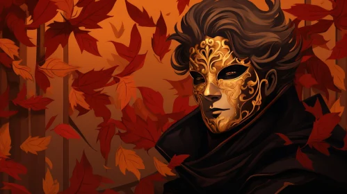 Golden Mask Portrait in Autumn Forest