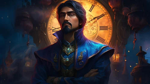 Male Character Portrait with Blue and Gold Robe