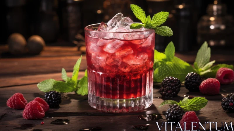 AI ART Refreshing Summer Cocktail with Berries and Mint