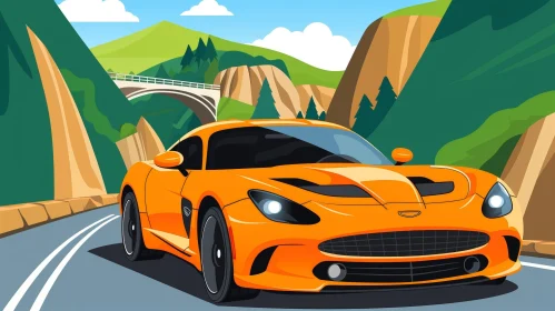 Speeding Sports Car in Mountain Gorge