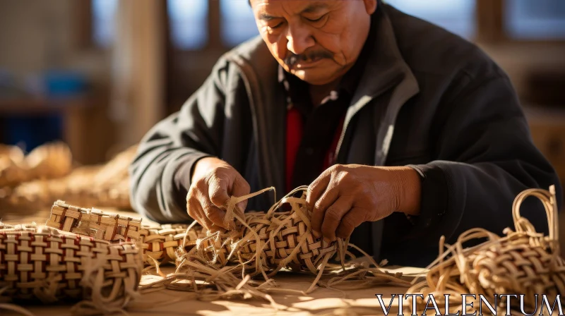 Traditional Mexican Man Weaving Basket AI Image