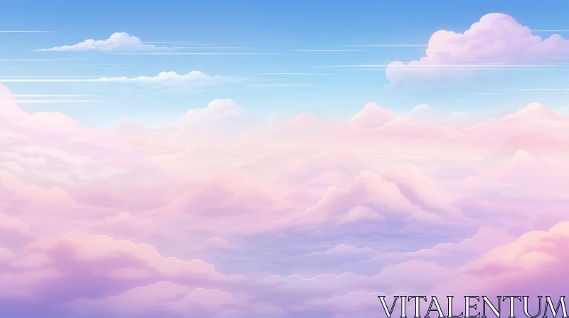AI ART Tranquil Cloudscape - Blue and Pink Sky with Fluffy Clouds