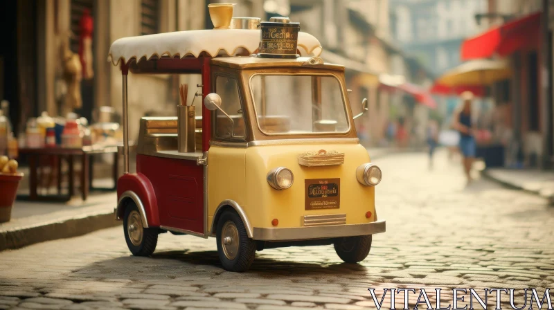 AI ART Vintage Food Truck on Cobblestone Street
