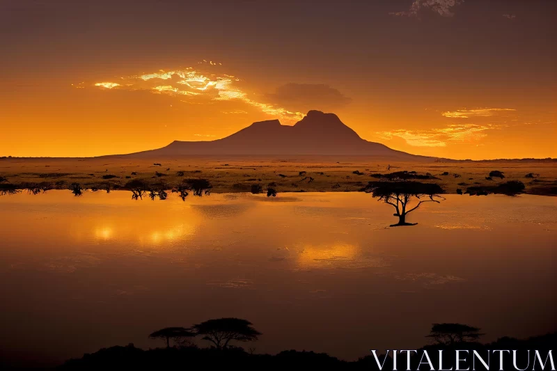 Breathtaking African Sunset: Beauty of Nature in Landscape Photography AI Image