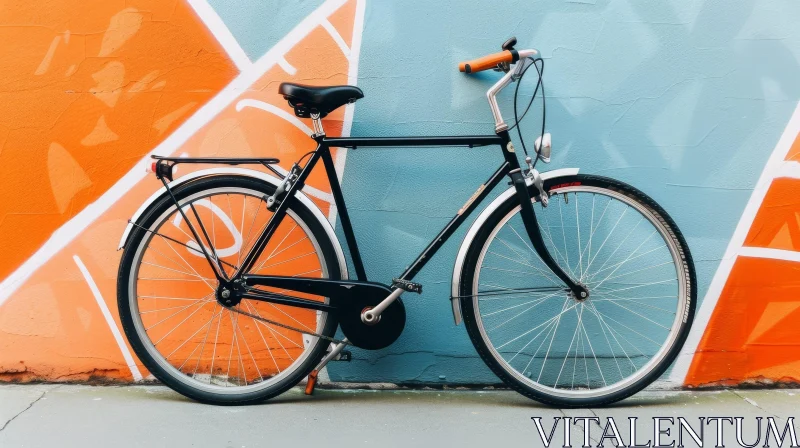 Classic Black Bicycle Against Colorful Wall AI Image