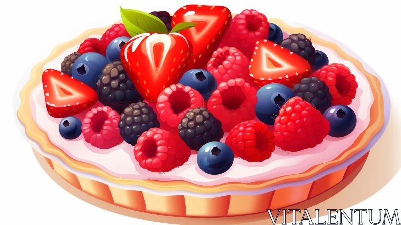 Delicious Berry Tart Cartoon Illustration AI Image