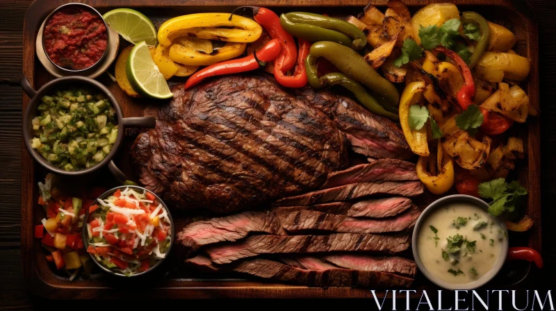 Delicious Grilled Steak with Vegetables and Sauces AI Image