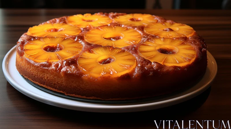 AI ART Delicious Pineapple Upside-Down Cake on Plate