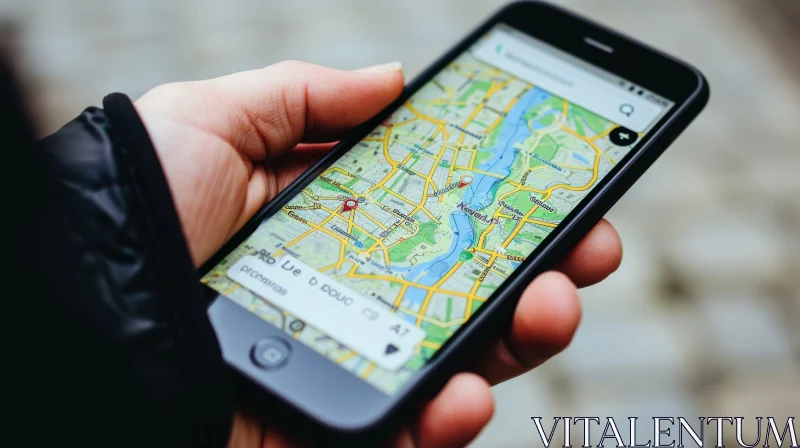 Discover the Charm of the City: Hand Holding Smartphone with Map AI Image