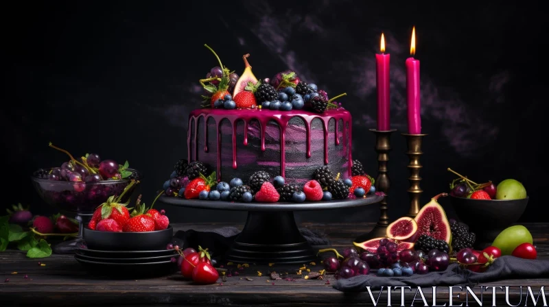 Exquisite Cake Decoration with Berries and Fruits AI Image