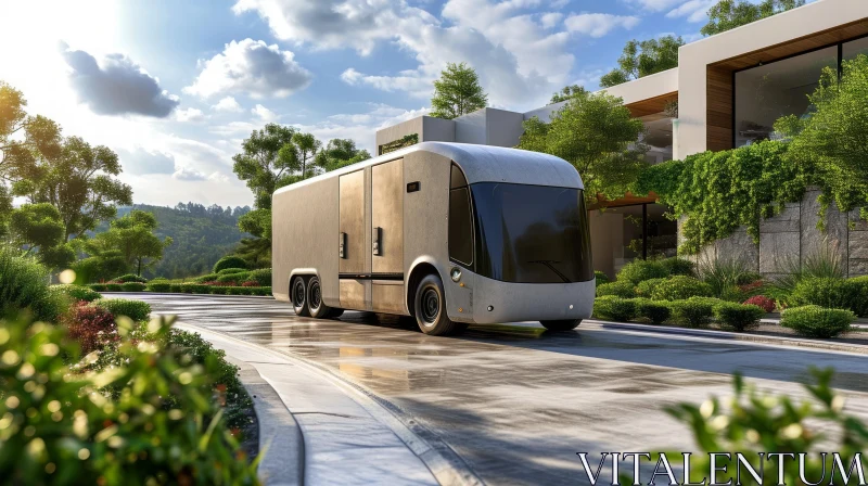 Futuristic Autonomous Electric Vehicle in Wealthy Neighborhood AI Image