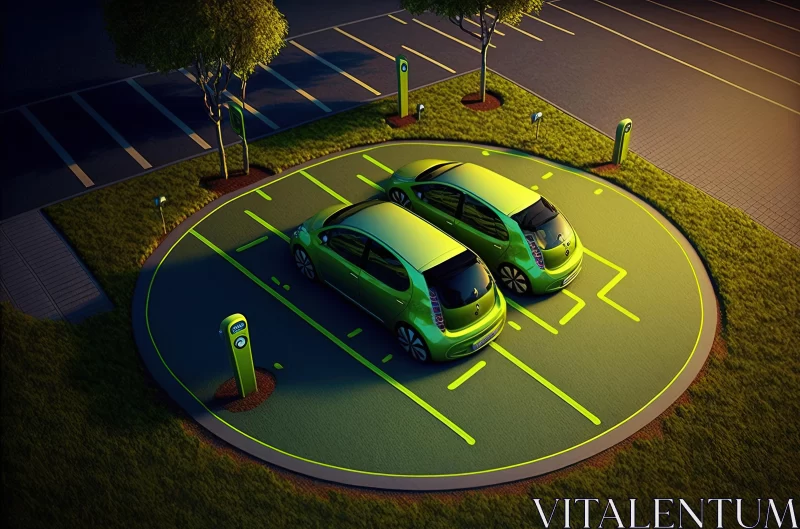Green Cars in a Parking Lot: Animated Energy and Circular Shapes AI Image