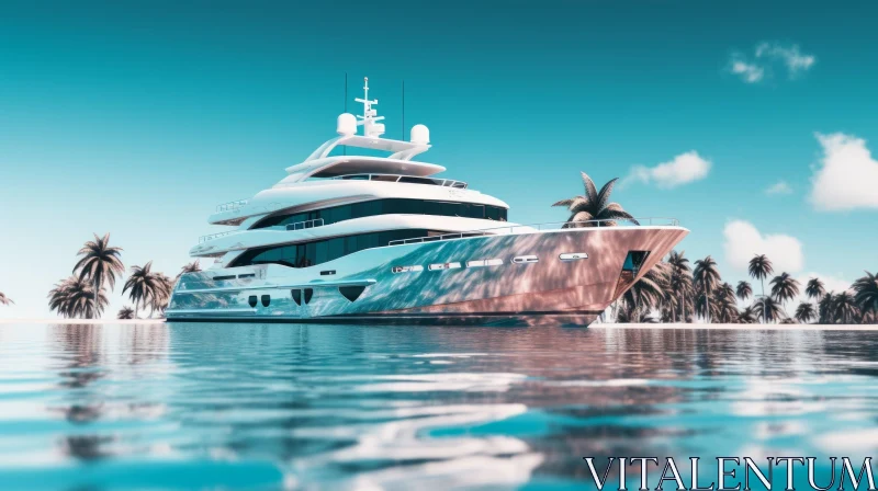 Luxury White Yacht Anchored in Tropical Bay AI Image