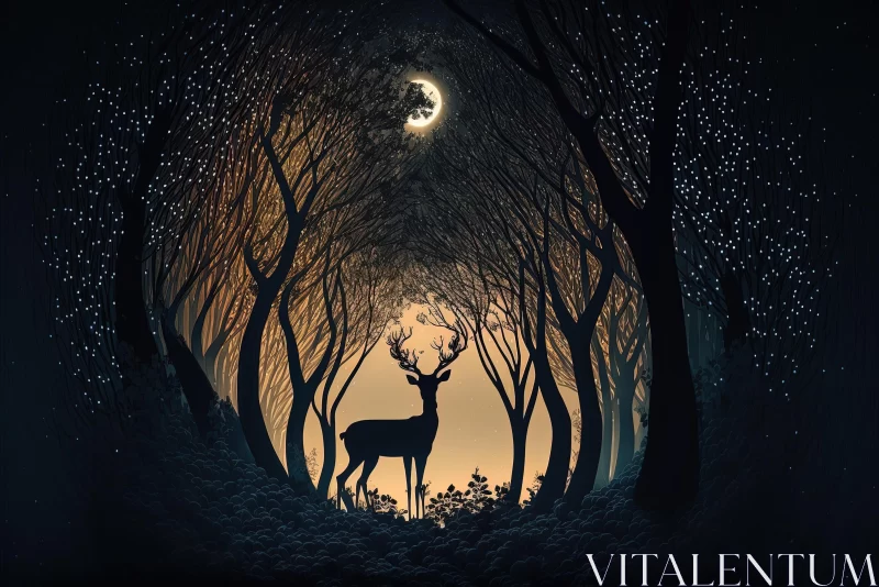 AI ART Moonlit Forest: A Surrealistic Scene with a Graceful Deer