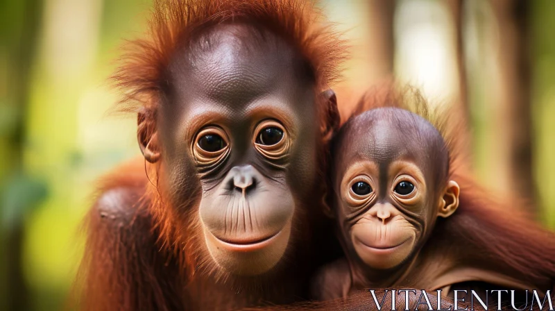 Orangutan Mother and Baby in Nature AI Image