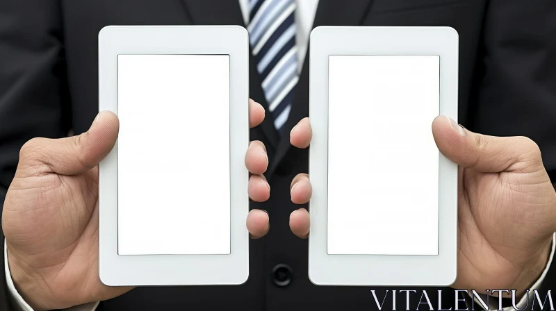 Professional Businessman with Blank Tablets in Hands AI Image