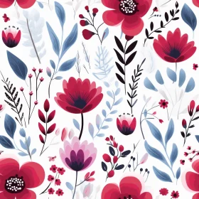 Red and Blue Floral Pattern on White Background
