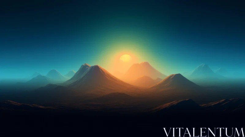 Serene Mountain Range Sunset Landscape AI Image