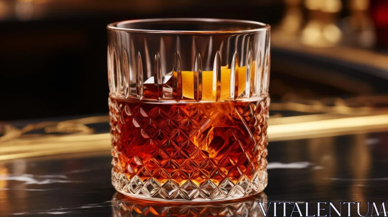 Whiskey Glass on Marble Table AI Image