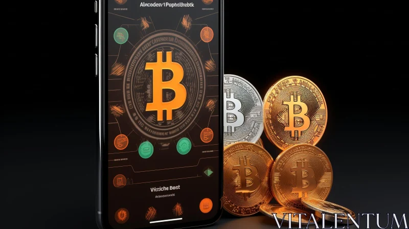 AI ART Bitcoin Smartphone and Coin Stack Composite