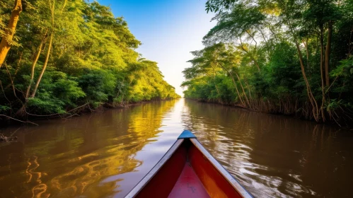 Canoe Journey Through Jungle: Serene River Scene
