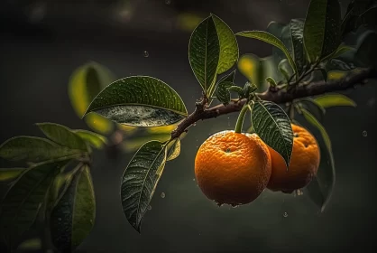 Captivating Image of Oranges Hanging from a Rain-Drenched Branch