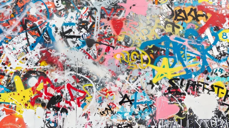 Capturing the Essence of Urban Decay: Colorful and Chaotic Graffiti on a Wall AI Image