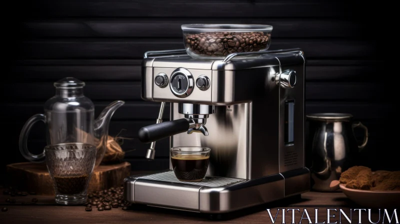 AI ART Coffee Scene with Espresso Machine and Glass Cup