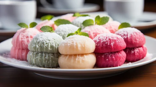 Colorful Mochi Plate with Mint Leaf