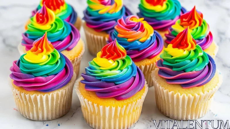 AI ART Colorful Rainbow Cupcakes Close-Up