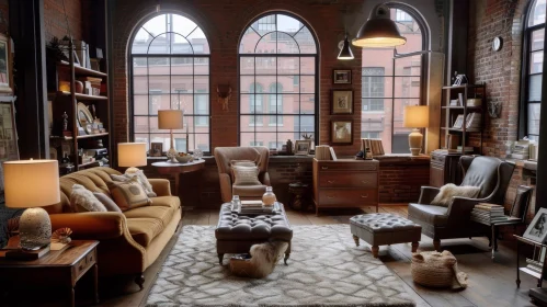 Cozy Living Room with Exposed Brick Walls and Hardwood Floors