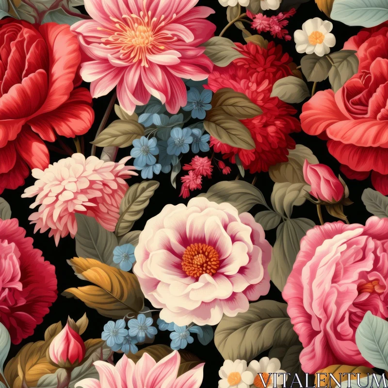 Dark Floral Pattern with Roses, Peonies, and Dahlias AI Image