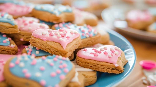 Delicious Heart-Shaped Sugar Cookies on Blue Plate