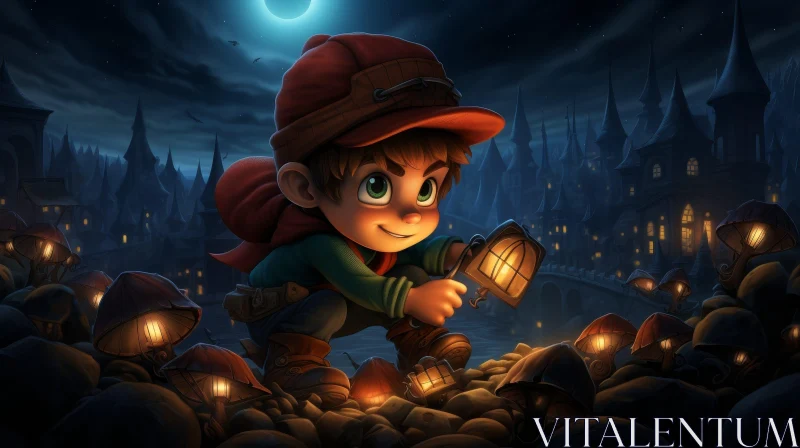 Enchanting Boy in Forest Digital Painting AI Image