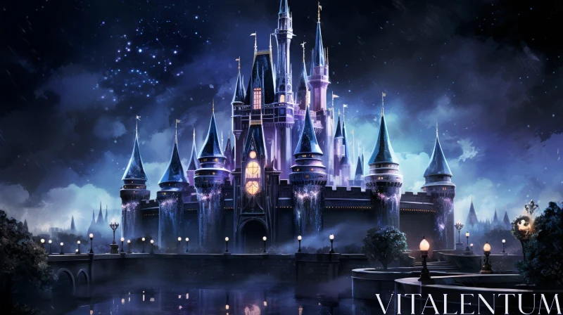Enchanting Fairytale Castle at Night AI Image