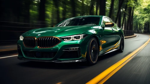 Green BMW M8 Gran Coupe Speeding Through Forest