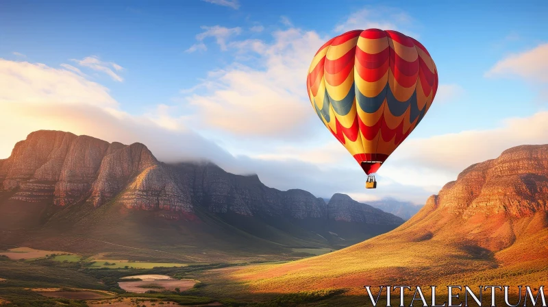 Hot Air Balloon Ride Over Majestic Mountains AI Image