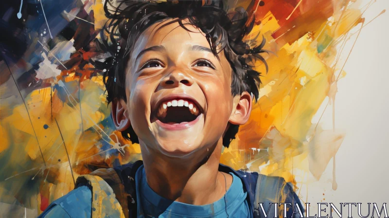 AI ART Smiling Young Boy Portrait in Blue Shirt