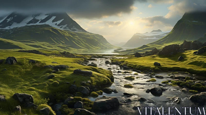 AI ART Spectacular Mountain Valley Landscape - Nature's Beauty Captured