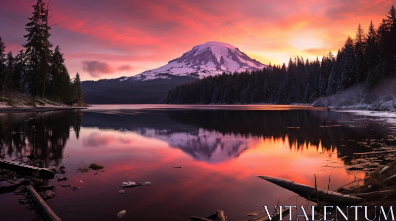 Tranquil Mountain and Lake Landscape at Sunset AI Image