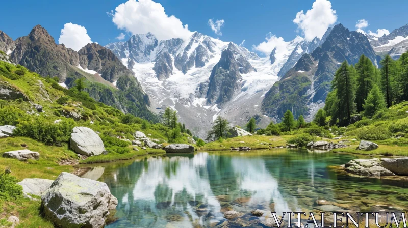 Tranquil Mountain Lake in the Alps AI Image