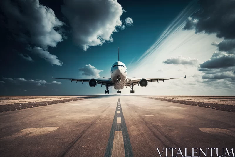 Captivating Airplane Takeoff on Runway | Dramatic Perspective AI Image