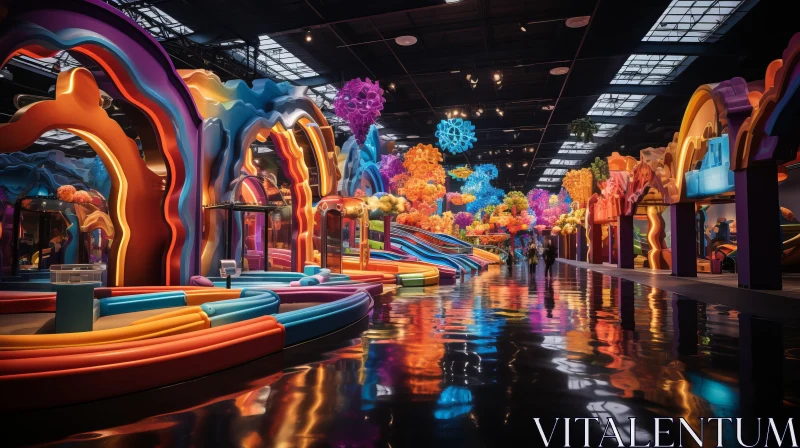 Colorful Abstract Exhibit with Psychedelic Landscapes and Elaborate Craftsmanship AI Image