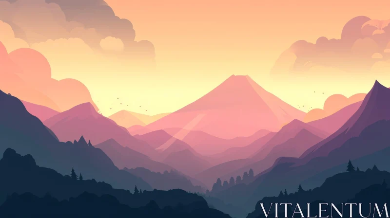 Colorful Sunset Landscape with Mountains AI Image