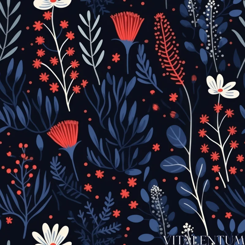 AI ART Dark Blue Floral Pattern - Seamless Design
