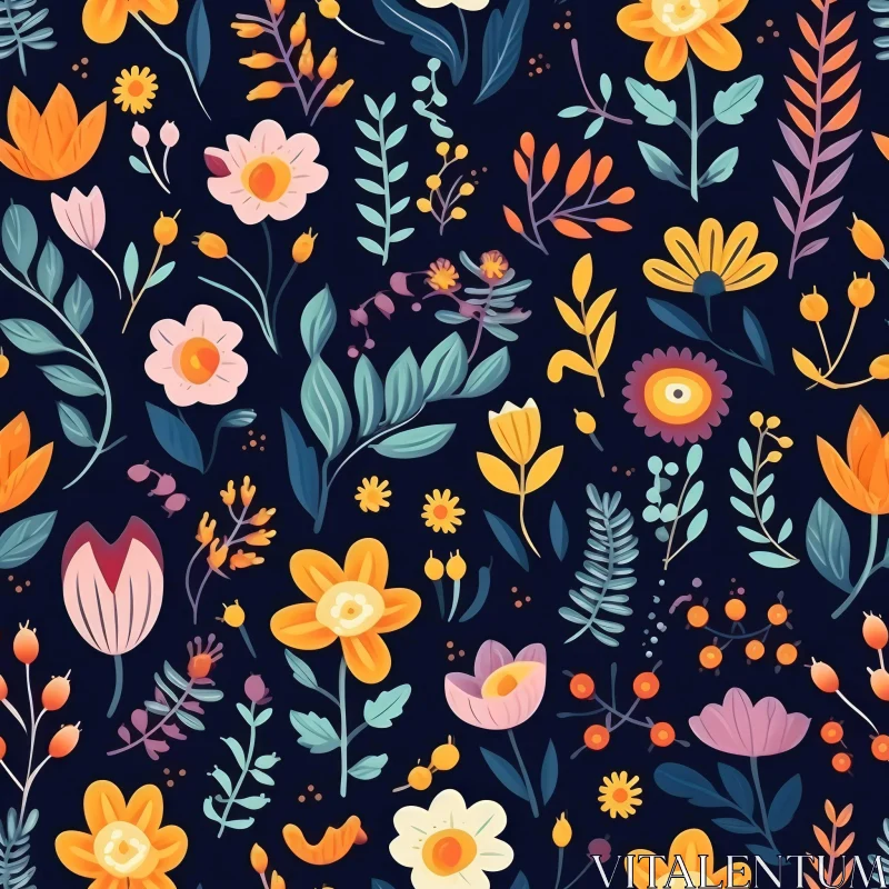 Dark Blue Floral Seamless Pattern AI Image